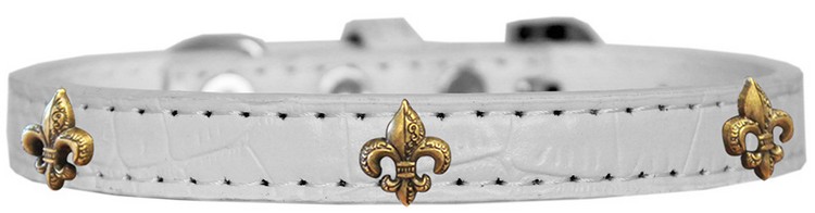 Bronze Fleur De Lis Widget Croc Dog Collar White Size 16